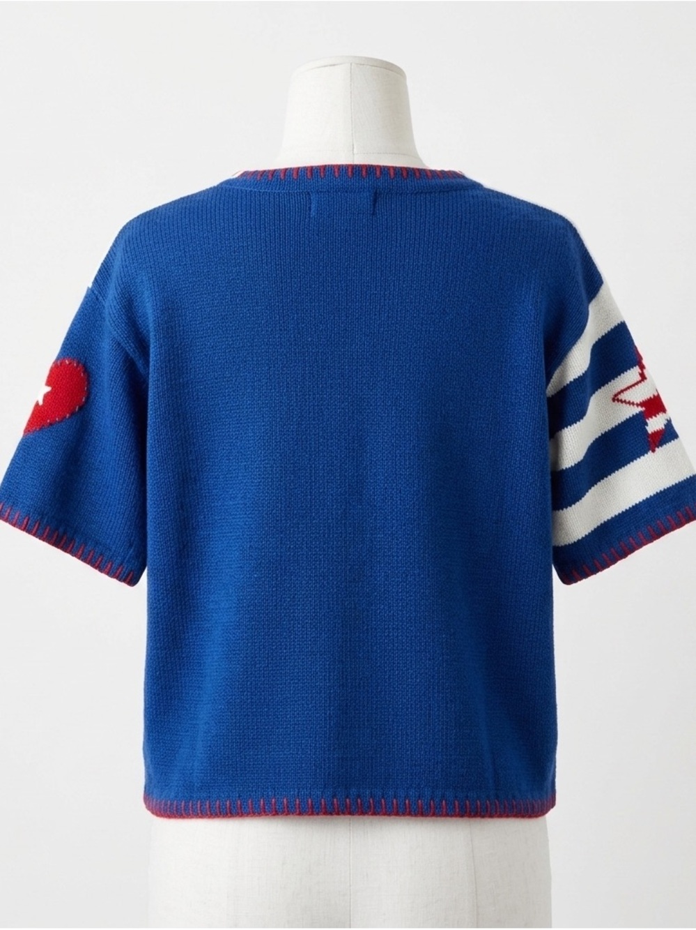 80s Vintage Americana Stars & Stripes Heart Patch Patriotic Cardigan Sweater XL - Picture 2 of 14